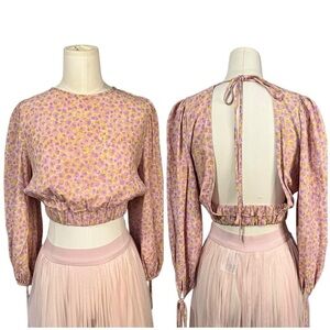 Anna Nata Crop Blouse with Voluminous long Sleeves & Open Back in Small